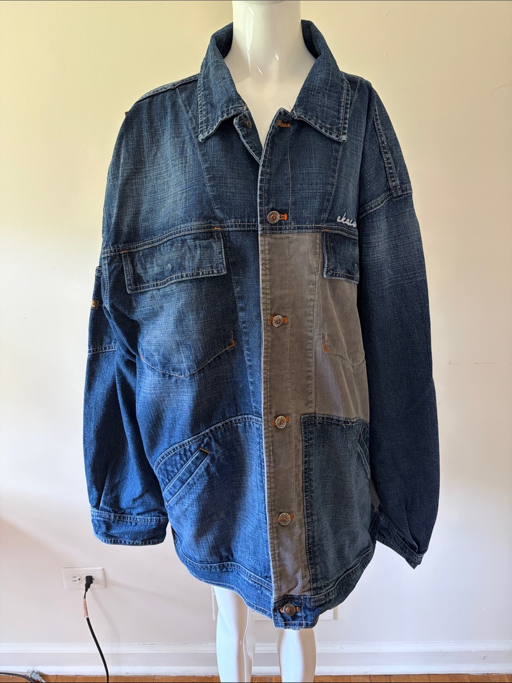 Vintage Akademiks Two-Tone Denim Shirt Jacket in Blue and Gray